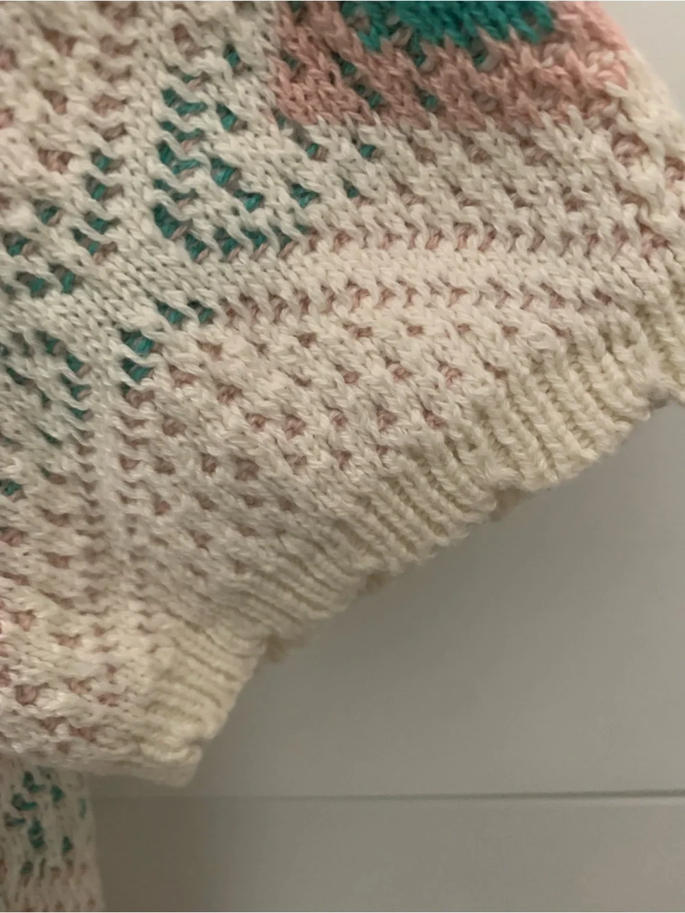 Adorable Girls Crochet Knit Dress with Teal and Pink Diamond Pattern 4T